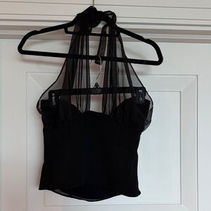 Reformation Black Sheer Halter Crop Top